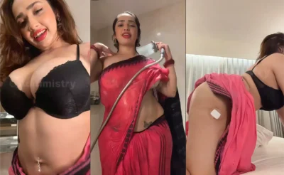 Aditi Mistry Nude Boobs N!pples Visible in Wet Pink Saree Hot Video – Part 1
